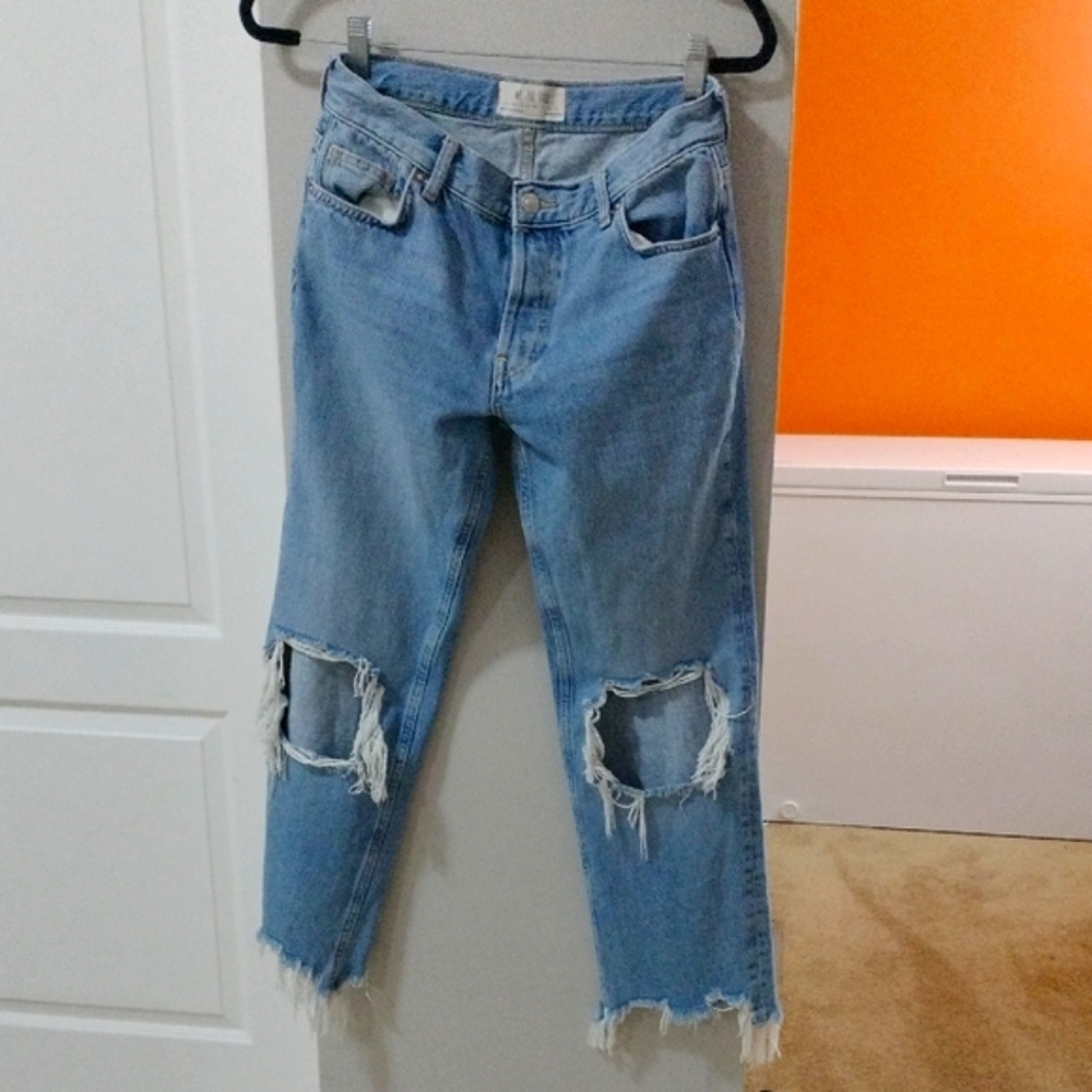 We The Free Blue Distressed Ankle Jeans